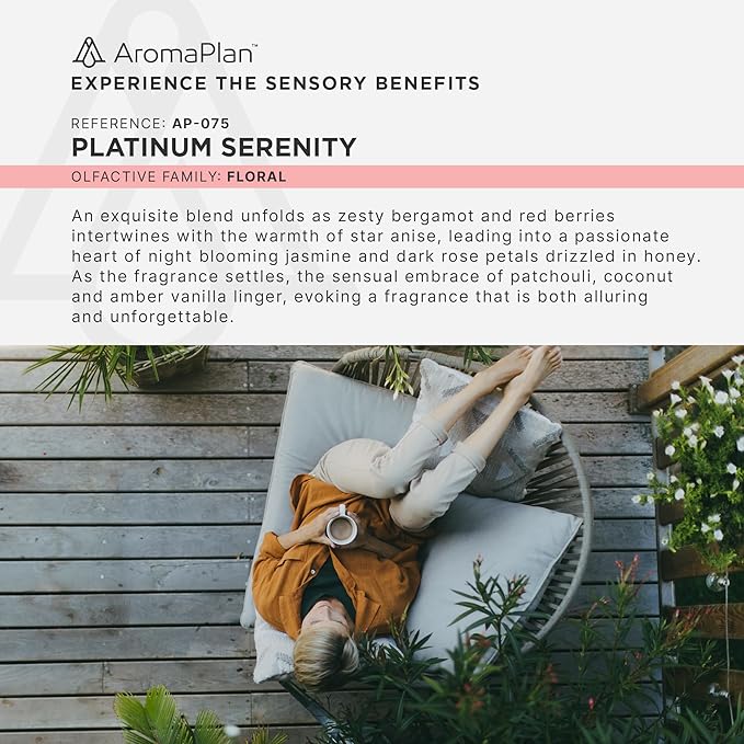 AromaPlan Hotel Scents Platinum Serenity 5 Fl Oz (148ml), Home Luxury Aroma & Hotel Fragrance Diffuser Oil- Hotel Diffuser Oil for Aromatherapy- USA Made, Bigger Bottle, Bolder Aroma & Longer Lasting