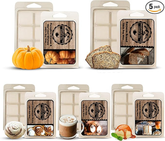 Wax Melts (Pack of 5) | Hand-Poured Soy Wax | Long Lasting Scent for Warmers | Made with Natural Oils | Pumpkin Kisses, Apple Bourbon, Cinnamon Sugar, Zucchini Bread, Blueberry