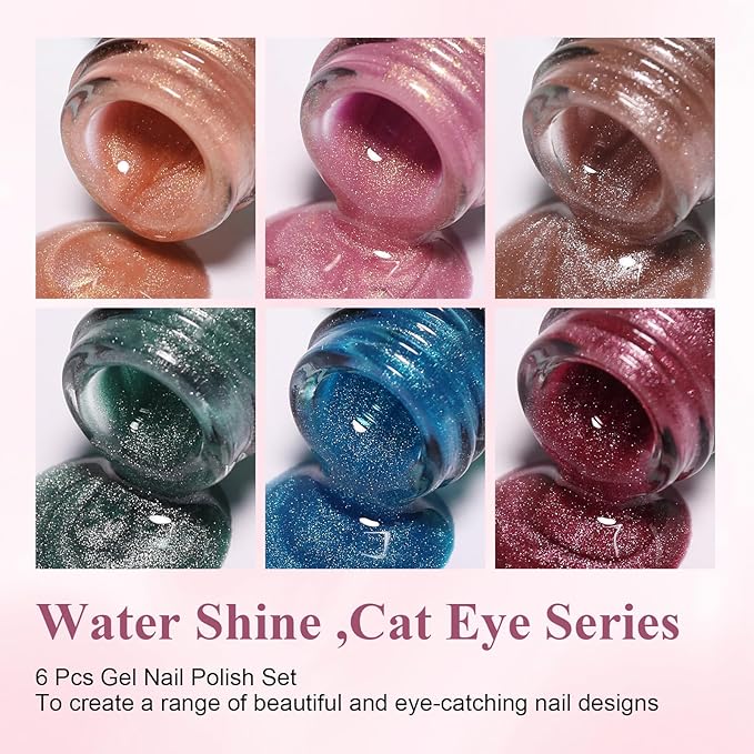 10ml Hema-Free Cat Eye Gel Nail Polish Set with Magnet 6 Colors Pink Green and Blue Magnetic Nail Polish DIY at Home Salon Art Gift for Women
