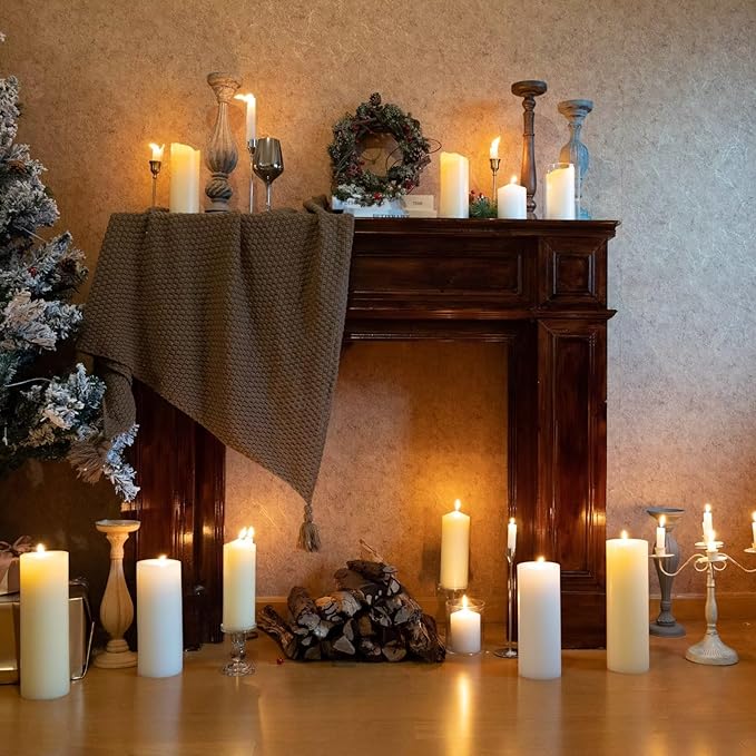 MOZEAL 4" x 12" Extra-Large Gold Pillar Candles (Set of 2), Unscented,Dripless, Smokeless,Long Clean-Burning,These Tall 12 inch Large Gold Pillar Candles Perfect for Weddings and Christmas Decor