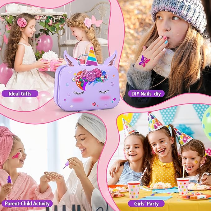 Kids Nail Polish Set for Girls, Nail Art Kit with Nail Dryer & DIY Nail Stickers, Nail Kit Toys for Girls with Non-Toxic Nail Polish,Age 3-12 Little Girl Gift Toys- Purple