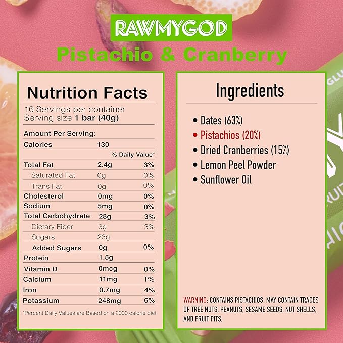 RAWMYGOD Fruit and Nut Bars, Gluten Free, Vegan, No Added Sugar (16 bars, Variety Pack I - 4 Raw Cacao, 3 Apple & Cinnamon, 3 Nuts & Berries, 3 Cherry Peanut, 3 Pistachio & Cranberry)