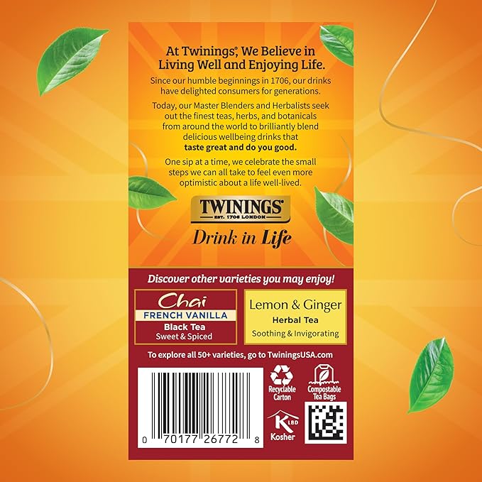 Twinings Ultra Spice Chai Individually Wrapped Bags, 20 Count (Pack of 6), Sweet, Savoury Spices, Caffeinated, Enjoy Hot or Iced, 120 Teabags
