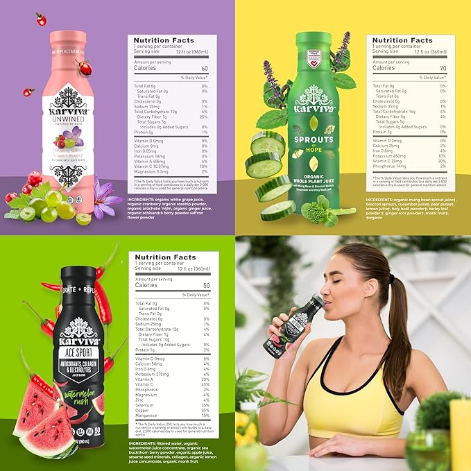 Karviva Juice Cleanse For Women's Health & Hormonal Balance | Ancient Remedies For Weight Control, Energy Boost, Skin Health | Detox, Energy, Collagen Boost, and Destress | TCM-Inspired Relief | Non-GMO, 6 BPA-Free Bottles