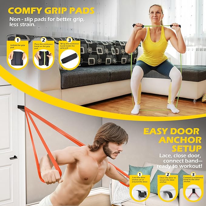 Pull Up Bands, Resistance Bands Set for Pull-Up Assistance, Exercise Bands with Door Anchor & Grip Pads for Men & Women Working Out, Physical Therapy, Muscle Training