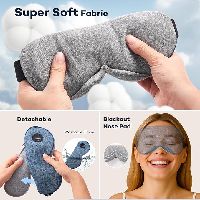 Ezona Cotton Cordless Heated Eye Mask, Warm Eye Compress Mask for Dry Eyes, Washable Eye Heating Pad for Travel, Dry Eyes, Blepharitis, Sinus Migraine (Blue)