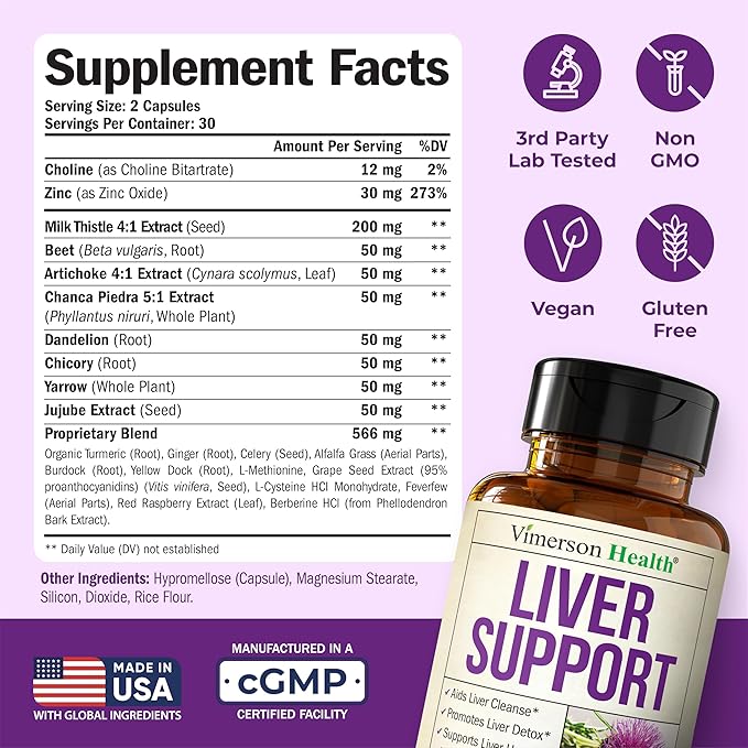 Vegan Milk Thistle Liver Detox – Dandelion Root Supplement with Artichoke Extract for Liver Cleanse Detox & Repair, Enzyme Support, Energy & Healthy Digestion – Herbal Support Supplement – 60 Capsules