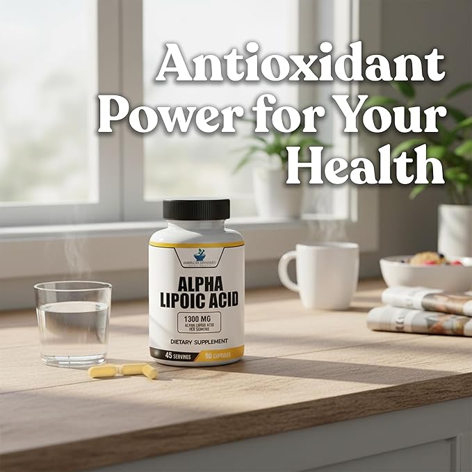 American Standard Supplements Alpha Lipoic Acid 1300mg Per Serving - Vegan, Gluten Free, Non-GMO, 90 Capsules, 45 Servings