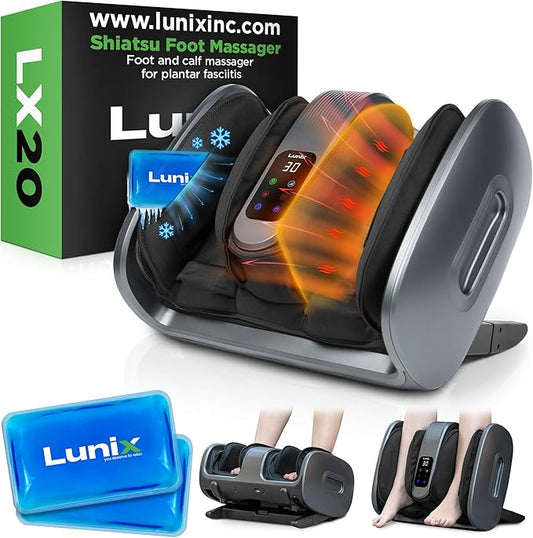 Lunix LX20 Foot Massager for Pain Relief and Circulation, Foot and Calf Shiatsu Massager for Plantar Fasciitis and Neuropathy with Heat, Ankle Therapy Device