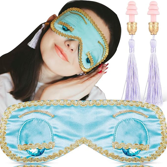 Utopiat Audrey Hepburn Style Silk Sleep Mask & Ear Plugs with Tassel Set for Women | Cute Eye Mask Earplugs Sleeping Beauty Set Costume Accessory