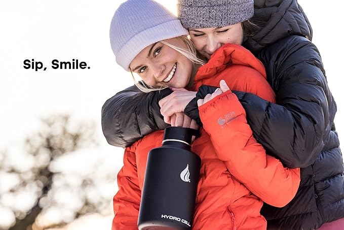 HYDRO CELL Stainless Steel Insulated Water Bottle with Straw - For Cold & Hot Drinks - Metal Vacuum Flask with Screw Cap and Modern Leakproof Sport Thermos for Adults (Black 64oz)