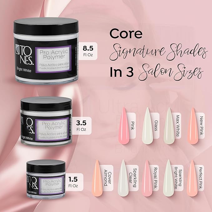 Tones Pro Acrylic Nail Powder, Sparkling Bright White (Opaque Off-White), (1.5 Fl Oz) - Long-Lasting & Non-Yellowing Polymer for Salon Quality Nail Extensions & 3D Art