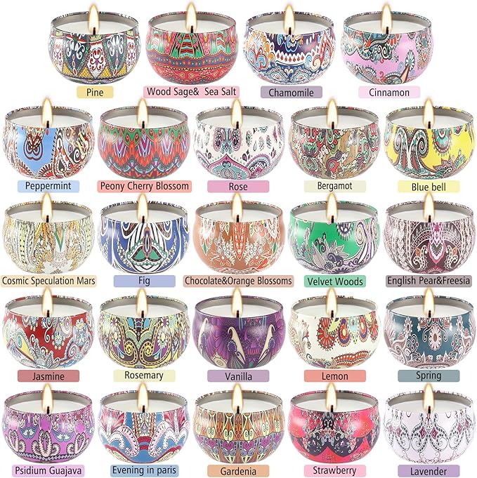 Scented Candles Gift Set, 2.5 oz Soy Wax Aromatherapy Candle for Home, Romantic Candles Gift for Mother Day Christmas Valentines Birthday (24 Pack)