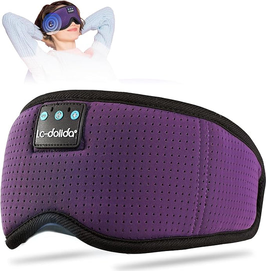 LC-dolida Bluetooth Sleep Mask,Wireless Bluetooth Sleep Mask,Sleep Headphones,Ideal for Travel,Night Work,Napping,Side Sleeping and Office Use for Both Men and Women，Earplugs Included