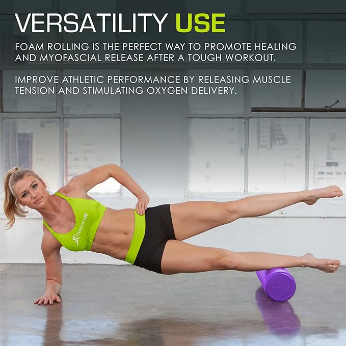 ProsourceFit High Density Foam Rollers 12 - inches Long, Firm Full Body Athletic Massage Tool for Back Stretching, Yoga, Pilates, Post Workout Muscle Recuperation