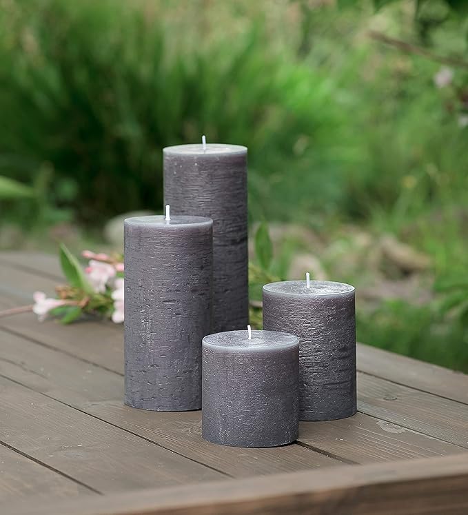 Set of 3 Pillar Candles 3" x 4" Unscented Handpoured Weddings, Home Decoration, Restaurants, Spa, Church Smokeless Cotton Wick - Dark Grey