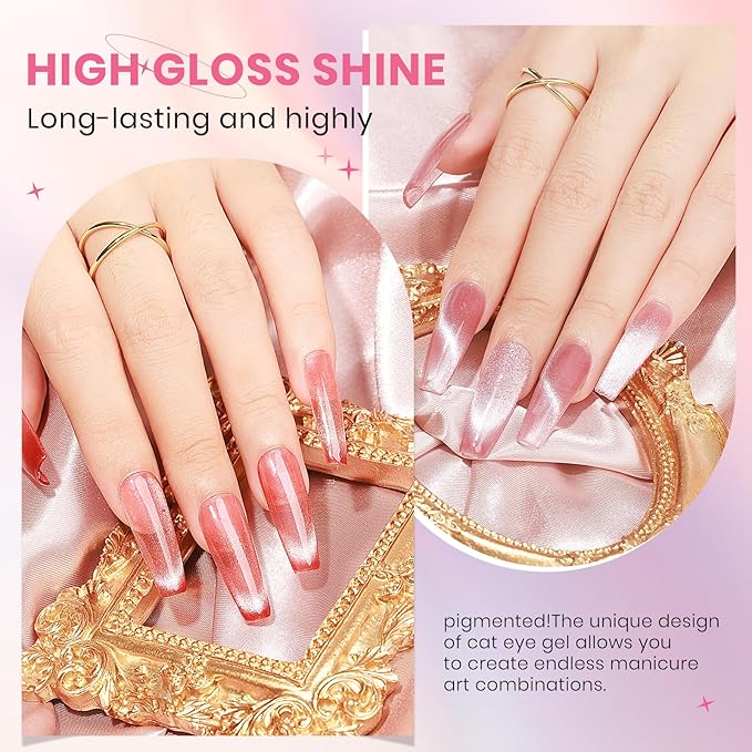 Crystal Cat Eye Gel Nail Polish 12 Colors with Magnetic Stick, Cat Eye Magnetic Nail Polish, Gel Polish, Salon DIY Home Gift for Women