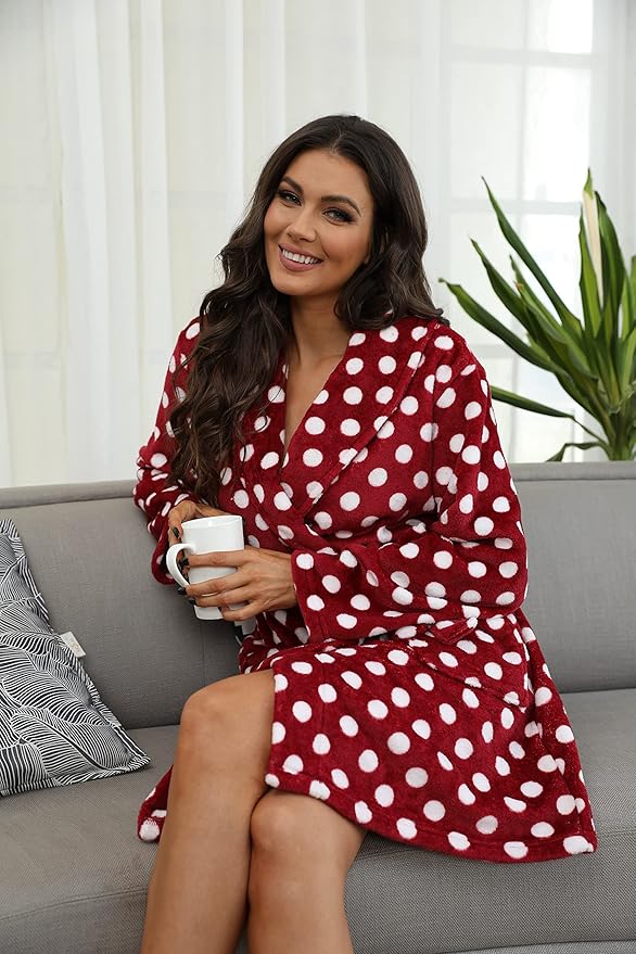 U2SKIIN Women Fleece Robe, Short Cozy Plush Robes for Womens Soft Shawl Collar Warm Spa Bathrobe