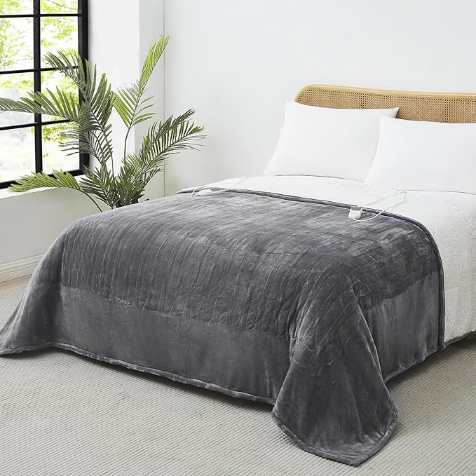 Heated Electric Blanket Queen Size - 84"x90" Flannel Heating Blanket with 10 Heating Levels & 5 Time Settings Over-Heat Protection, Winter Warmer for Adults with ETL Certification（Grey）