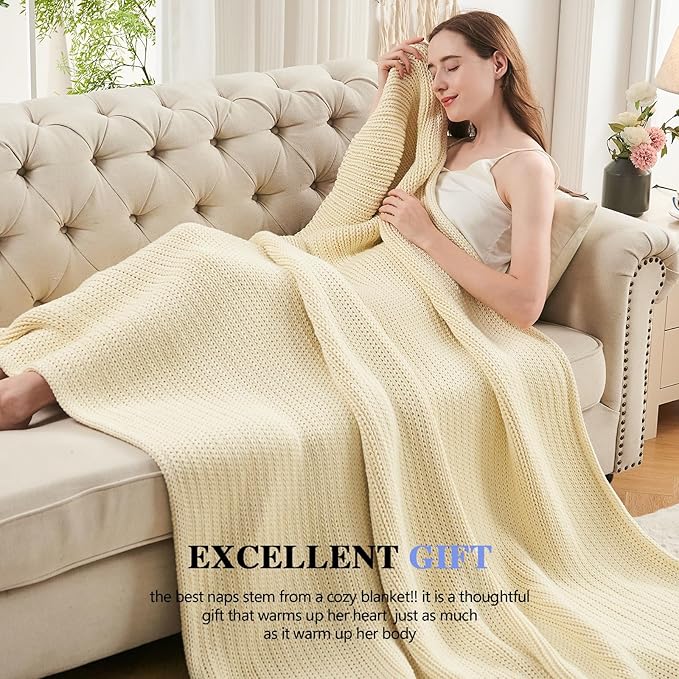 L'AGRATY Knitted Weighted Blanket - 50"x60", 10lbs Cooling Chunky Knit, Braided Crochet Throw with Thick Cable Yarn, Machine Washable