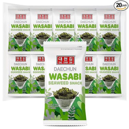 CHOI's 1 Wasabi Seaweed Snacks / (20 Pack) /Product of Korea/Kimbpa, Gimbap, Keto, Gluten Free, Full of Fiber, Vitamin, Mineral