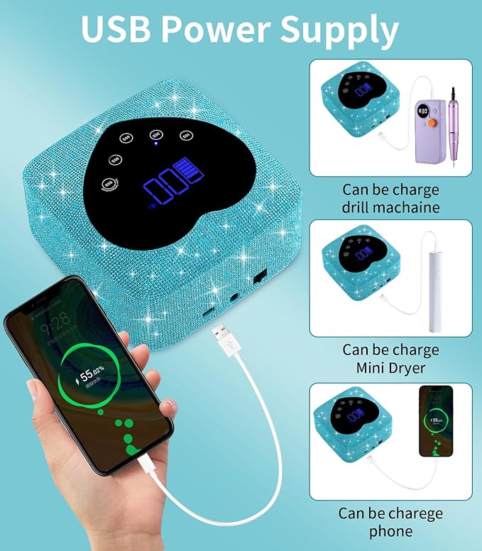 UV Light for Nails, HUGMAPLE UV Nail Lamp 72W, Rechargeable Cordless Diamond LED Dryer, Fast Light Curing Lamp with 5 Timer Setting,Touch Control & Auto Sensor for Salon & Home