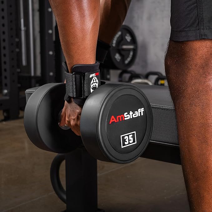 AmStaff Fitness Weight Lifting Hooks (Pair) - Gym Wrist Straps with Steel Hooks for Weightlifting, Pull-Ups, Deadlifts, Strength Training, and Fitness Workouts - Adjustable Neoprene Wrist Support