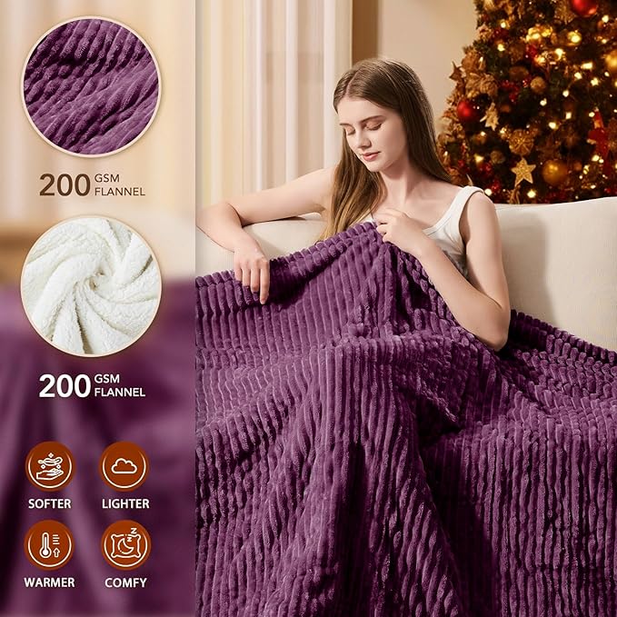Homemate Heated Blanket Electric Throw - 50"x60" Heating Blanket Throw 1/2/4/6/8 Hours Auto-Off 10 Heat Levels Over-Heat Protection Soft Flannel Sherpa ETL Certification