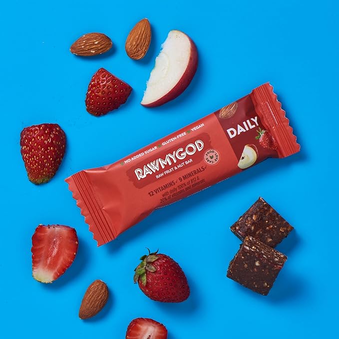 RAWMYGOD Fruit and Nut Bars, Gluten Free, Vegan, No Added Sugar (20 bars, Daily)