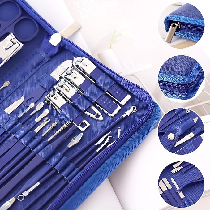 Manicure Set Pedicure Kit Womens Nail Clippers Set 32 in 1 Professional Grooming Care Tools Nail Kit Including Facial, Fingernails and Toenails Care with Travel Case Women