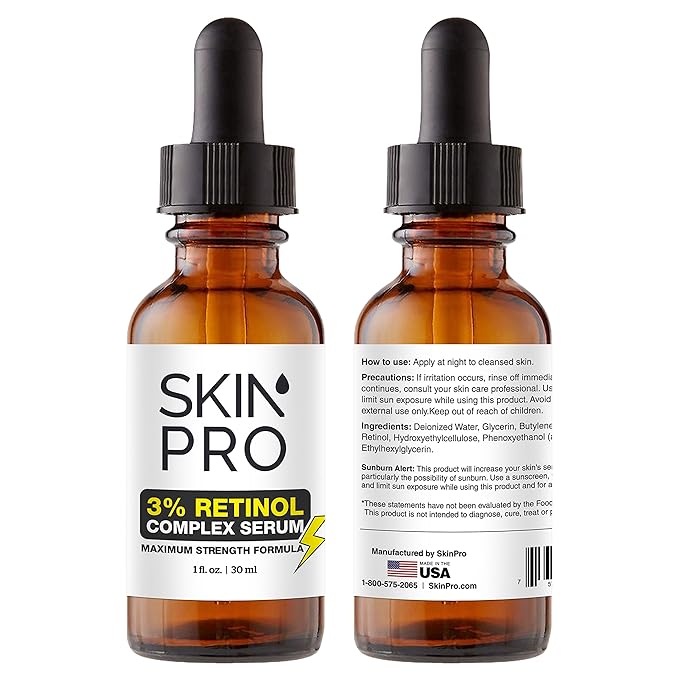 SkinPro Retinol Serum for Face - Anti Aging Face Serum for Dark Spots, Fine Lines and Wrinkles, 3% Retinol Complex Skin Renewing and Resurfacing Night with Hyaluronic Acid - 30 ml