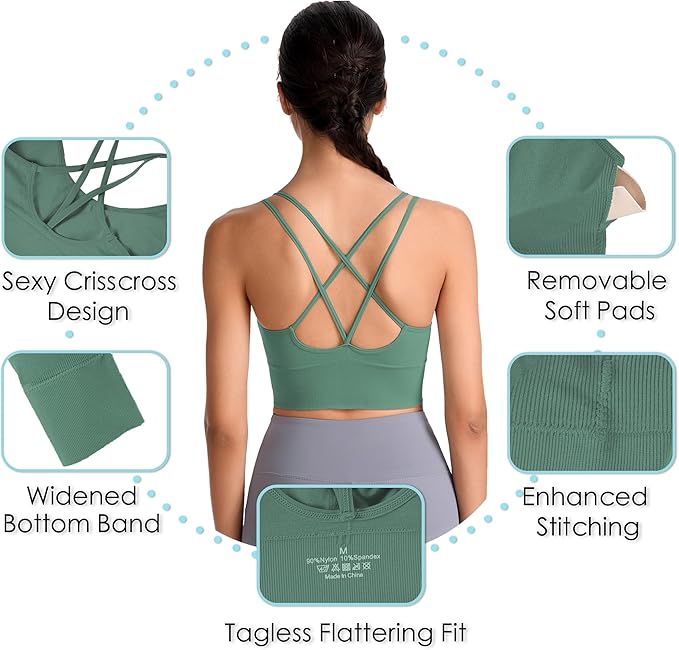 Evercute Cross Back Sport Bras Padded Strappy Criss Cross Cropped Bras for Yoga Workout Fitness Low Impact