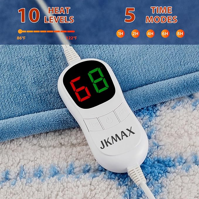 Heated Electric Blanket King Size - 100"x90" Flannel Heating Blanket with 10 Heating Levels & 5 Time Settings Over-Heat Protection, Winter Warmer for Adults with ETL Certification（Light Blue）