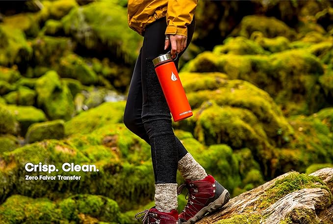 HYDRO CELL Stainless Steel Insulated Water Bottle with Straw - For Cold & Hot Drinks - Metal Vacuum Flask with Screw Cap and Modern Leakproof Sport Thermos for Adults (Mandarin 24oz)