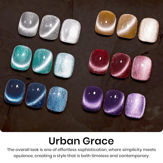 Beetles Cat Eye Gel Nail Polish Set - 6 Colors Glitter Gel Polish Burgundy Red Silver Blue Purple Green Gold Magnetic Cat Eye Holographic Effect Soak Off UV Velvet Nail Art Salon DIY Gift for Women