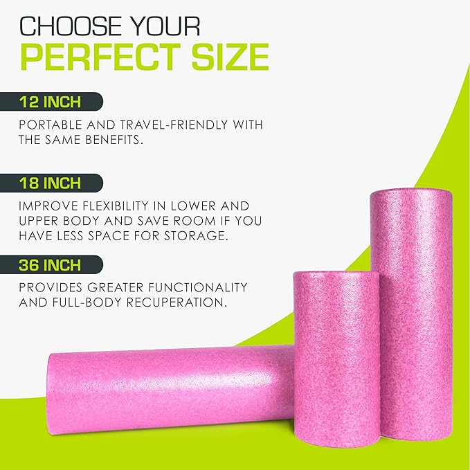 ProsourceFit High Density Foam Rollers 12 - inches Long, Firm Full Body Athletic Massage Tool for Back Stretching, Yoga, Pilates, Post Workout Muscle Recuperation