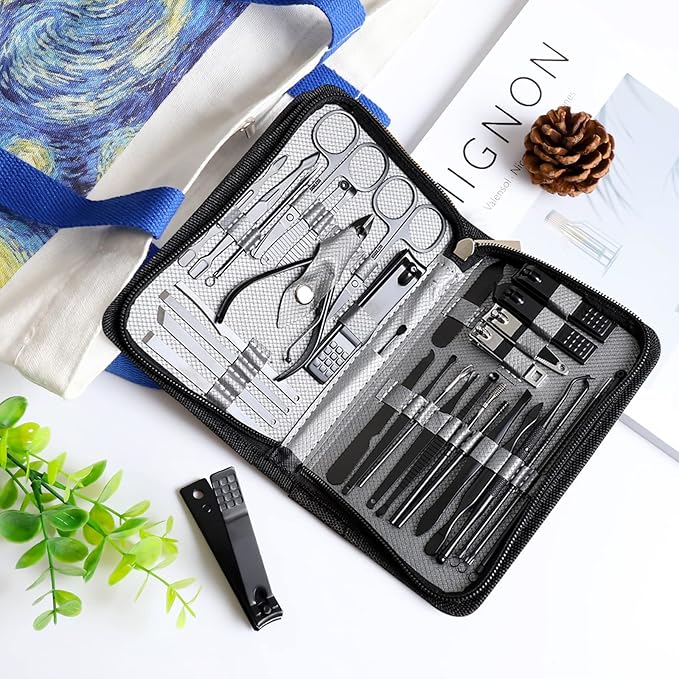 Manicure Set Pedicure Kit Womens Nail Clippers Set 32 in 1 Professional Grooming Care Tools Nail Kit Including Facial, Fingernails and Toenails Care with Travel Case Women (Gray_32 in 1)