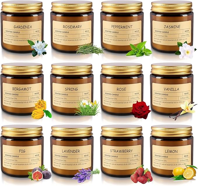 12Pack Scented Candle Set - Aromatherapy Candle Gift Set – Long Lasting Jar Candles for Men| Women, Ideal for Birthdays, Mother's Day Thanksgiving Gifts