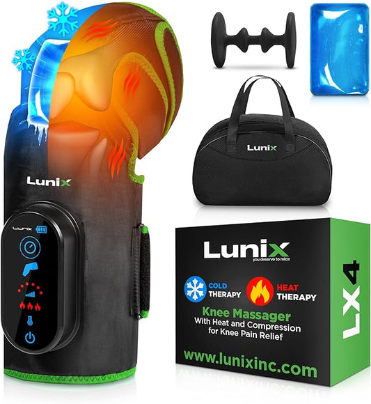 Lunix LX4 Knee Massager with Heat and Compression, Rechargeable Thigh, Calf, and Knee Wrap with Cold or Heat Therapy, Leg Brace and Heating Pad, Green