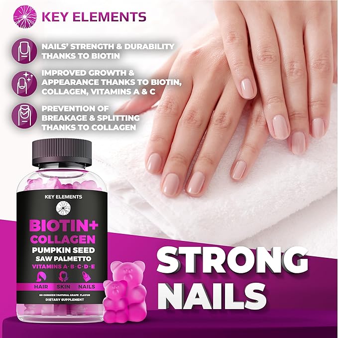 Hair Skin and Nails 10000mcg Gummies & Collagen Gummies - Biotin Vitamins for Hair Growth Pumpkin Seed Oil, Saw Palmetto Extract & Vitamins A B6 C D E - Biotin and Collagen Supplements