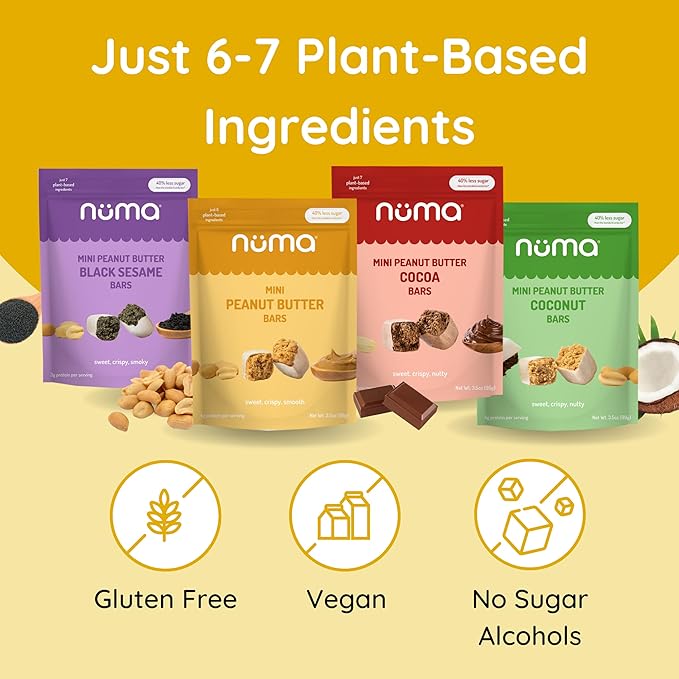Mini Peanut Butter Bars Variety Pack – Vegan, High Protein, Low Sugar, Low Calorie, All Natural, Gluten Free – Crunchy Plant Based Snack – 4 Bags with 8 Individually Wrapped Pieces