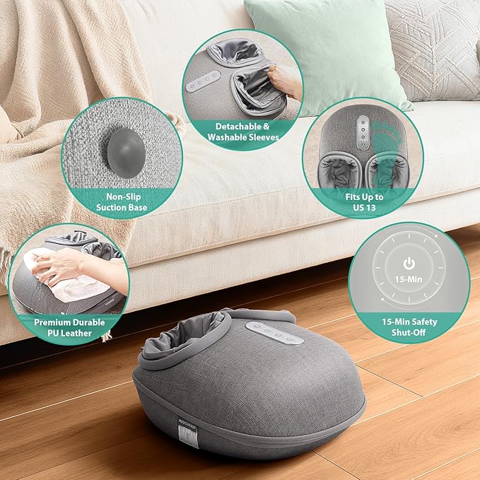 Medcursor Foot Massager Machine with Heat, Shiatsu Deep Kneading, Delivers Relief for Tired Muscles and Plantar, Multi-Level Settings & Adjustable Intensity for Home or Office Use, Gifts for Women Mom