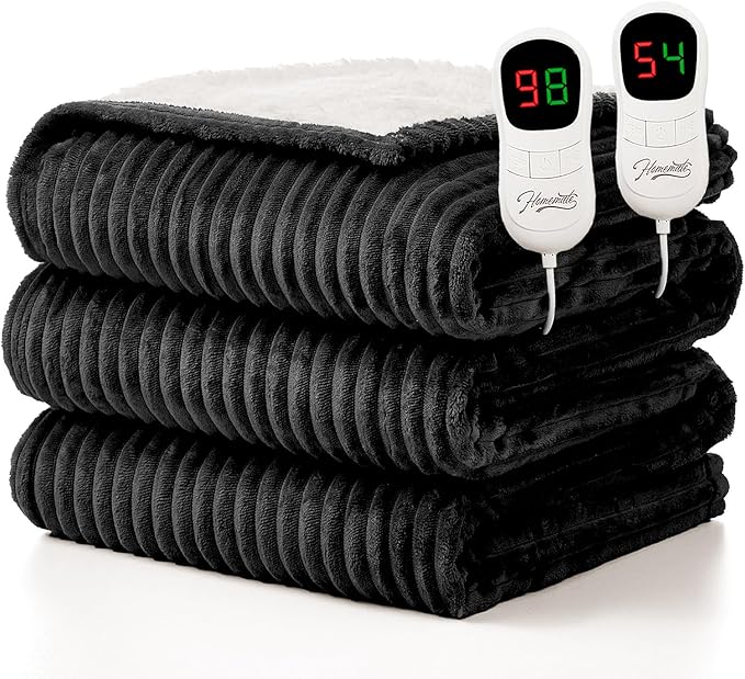 Homemate Electric Heated Blanket King Size - 100"x90" Heating Blanket King Size Dual Control 1/2/4/6/8 Hours Auto-Off 10 Heat Level Over-Heat Protection Soft Flannel Sherpa ETL Certification