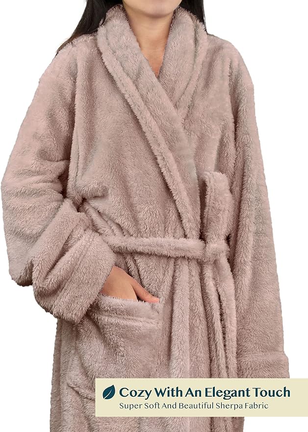 PAVILIA Premium Womens Plush Soft Robe Fluffy, Warm, Fleece Sherpa Shaggy Bathrobe