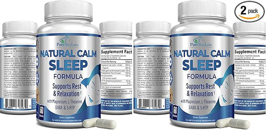 Natural Calm Sleep Aid with Magnesium, L-Theanine, Melatonin, GABA, 5-Htp | Sleep Aid | Non-GMO - 60 Capsules (Pack of 2)