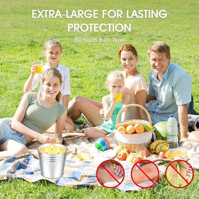 Set of 2 Citronella Outdoor Candle - 17 oz Large 3-Wick Soy Wax Candle with up to 180 Hours of Burning time, Perfect for Yards, Gardens, Balconies and Camping.