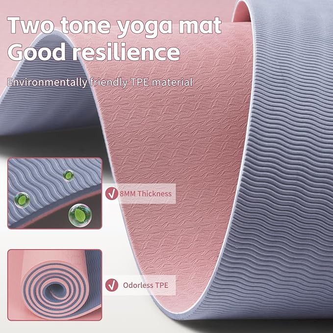 Yoga Mat 8mm Super Thick TPE Fitness Mat | SGS Certified | Non-Slip, Odorless & Tear-Resistant | Unisex with Strap | for Yoga, Pilates, Meditation & Home Workouts
