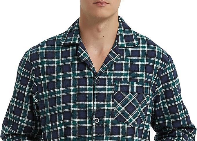 GLOBAL Men's Pajamas Sets 100% Cotton Flannel Sleepwear Long-Sleeve top & Bottom