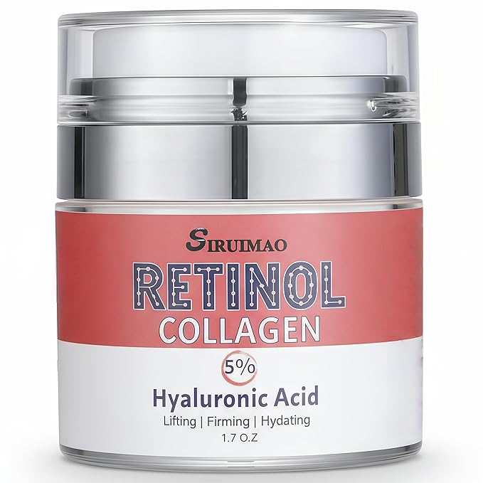 Retinol, Collagen & Hyaluronic Acid Cream, Anti-Wrinkle Face Moisturizer for Day & Night Use | Firming Neck & Décolleté Treatment 1.7 fl oz