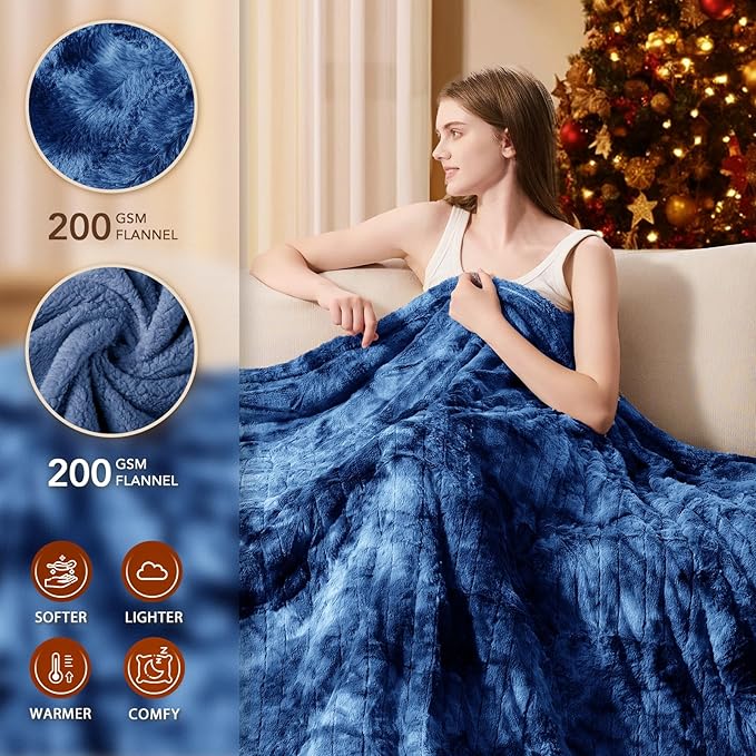 Homemate Electric Heated Blanket Queen Size - 84"x90" Heating Blanket Queen Size Dual Control 1/2/4/6/8 Hours Auto-Off 10 Heat Level Over-Heat Protection Luxury Faux Fur Sherpa ETL Certification